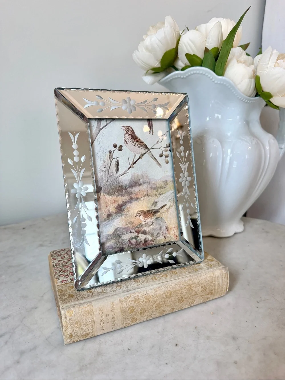 Vintage Venetian Mirrored Floral Etched Picture Frame ✨